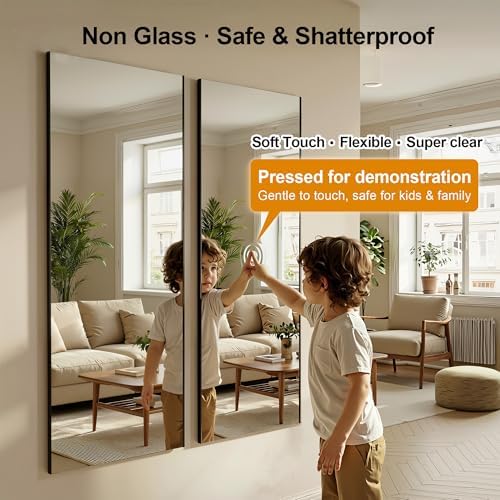 brisafe 2pcs Peel and Stick No-Drill Wall NanoMirror, 34 x 79 in, White - Image 2