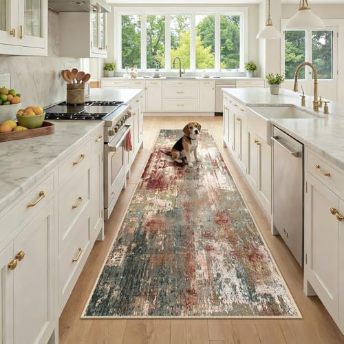 RELEANY Washable Runner 3'x9' Abstract Area Rug for Hallway Rustic Brown by RELEANY