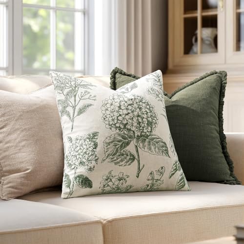 Set of 2 Decorative Floral Pillow Covers 20x20 Inch Dark Green - Image 3