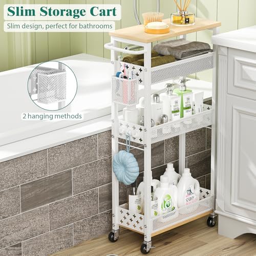 XYZLVSI Slim Rolling Storage Cart, 4 Tier Narrow Shelf for Small Spaces - Image 2
