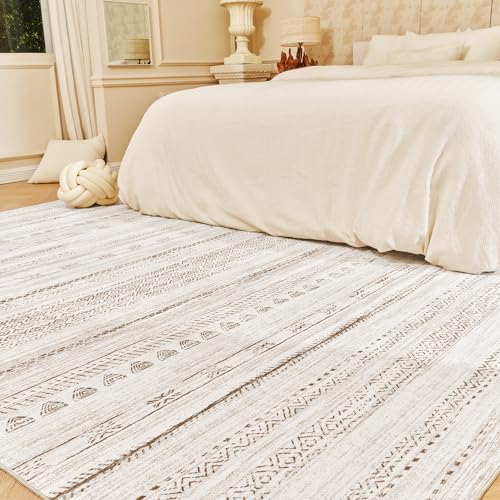8x10 Area Rugs for Living Room Machine Washable Rug Distressed Indoor Carpet Neutral Moroccan Boho Rug Ultra Soft Area Rug for Bedroom Dining Room Playroom Office, Light Brown by Tchdio