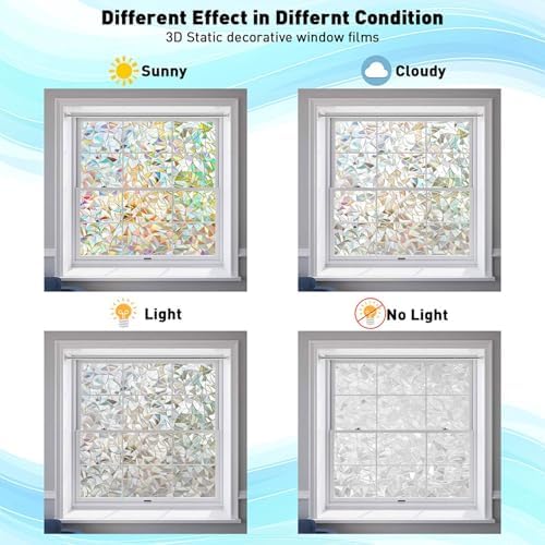 LEMON CLOUD Window Privacy Film, Rainbow Stained Glass Cling,35.4″ x 157.4″ - Image 4