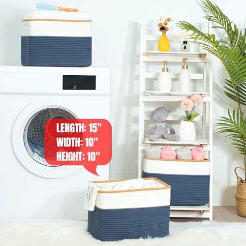 MINTWOOD Design 3-Pack Storage Baskets for Shelves, Playroom and Classroom Storage Basket, Book Basket, Decorative Storage Cube Bins, Woven Closet Organizers, Pantry and Shoe Organizer, Prussian Blue - Image 7