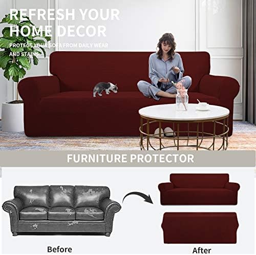 Easy-Going Stretch Loveseat Couch Covers Washable Wine - Image 4