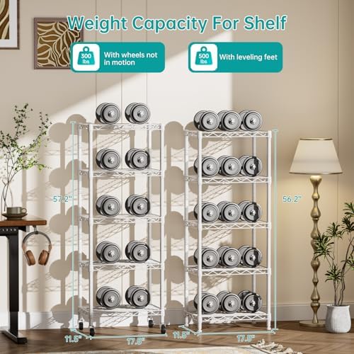 SINGAYE 5 Shelves Storage Shelf Wire Shelving Unit Metal Adjustable Wheels - Image 7