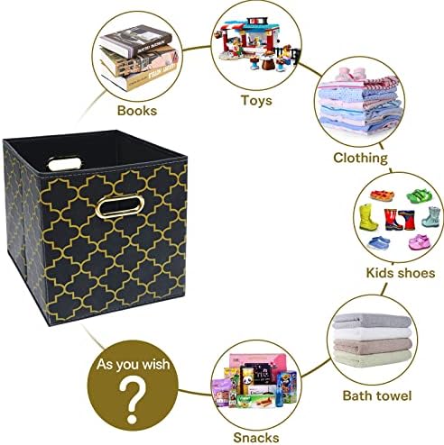 Fabric Cloth Storage Bins,Fabric Cube Organizer with Dual Handles Foldable Cube Storage Baskets for Home Bedroom Storage,Set of 3,(Grey Gold) - Image 3