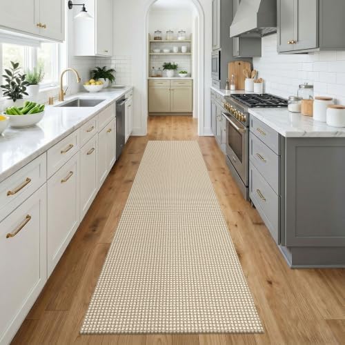 KOZYFLY Cotton Runners for Hallway 3x9, Wide Washable Runner Rug, Woven Non Slip Kitchen Runner, Braided Entryway Rug, Floor Carpet for Foyer, Bedroom, Hall, Ivory Beige - Image 2