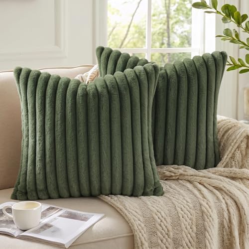 Pallene Faux Fur Decorative Throw Pillow Covers 24x24 Set of 2, Olive Green - Image 4