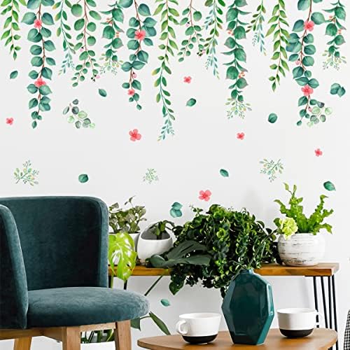 Hanging Green Vine Wall Decals,Succulent Plants Wisteria Floral Flowers Butterflies Birds Wall Stickers, Self-Adhesive Vinyl Removable Living Room Sofa TV Wall Decor - Image 4