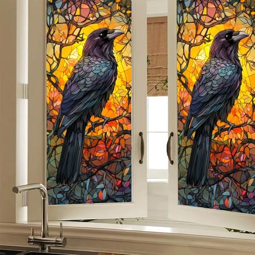 HOMETITUTE Gothic Crow Privacy Window Film Cling 17.7x39.3 PVC by HOMETITUTE