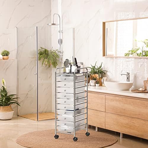 Simple Houseware 10 Drawers Rolling Utility Cart Organizer, Chrome - Image 4