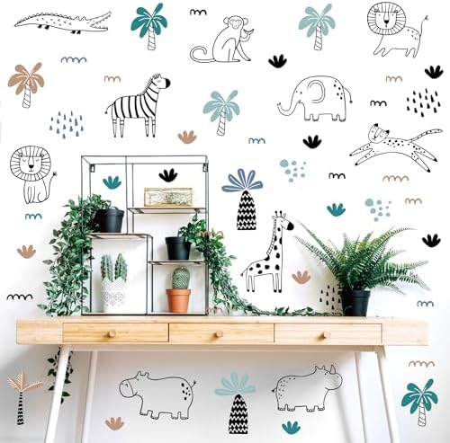 AOWDIAO Safari Wildlife Animal Wall Decals Line Art Peel & Stick Decor for Kids’ Room & Nursery - Image 5