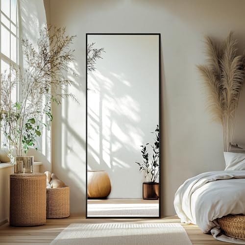 Delma Full Length Mirror with Stand, 69x24 Black Floor Mirror by Delma