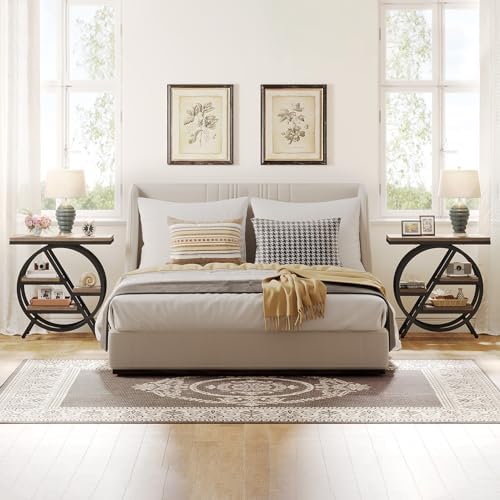 Tribesigns End Table Set of 2, 3-Tier Narrow Side Table with Storage, Wood Sofa Side Table with Geometric Metal Frame, Industrial Nightstand and Bedside Table for Living Room Bedroom - Image 6