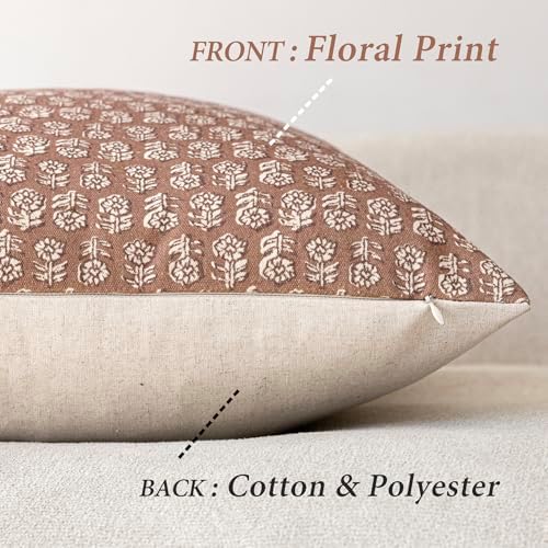 Foindtower Floral Print Throw Pillow Covers 18×18 Inch,Light Orange Brown - Image 2