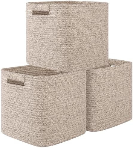 OIAHOMY Storage Cubes 11 Inch Storage Bins 3-Pack Square Baskets Brown by MasterofSpaceOptimization