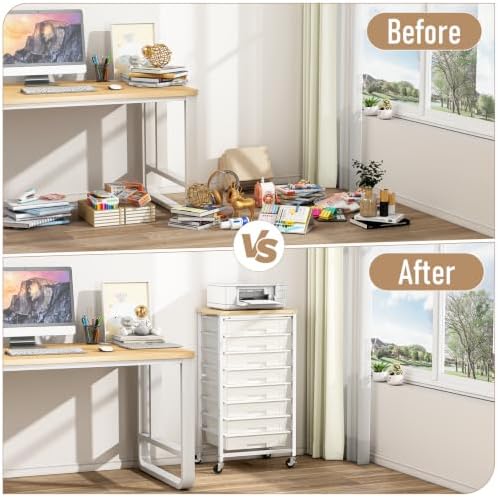 caktraie 8-Drawers Rolling Cart, Craft Storage Utility Cart, Beige White - Image 5
