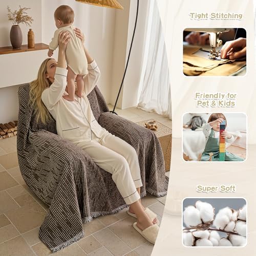 MYSKY HOME Oversized Armchair Couch Cover for 1 Cushion Couch, Washable Sofa Protector, Chair Couch Covers Sofa Covers Sofa Throws Sofa Slipcovers Futon Cover for Pet, Kid, 71"X91", Deep Chocolate - Image 2