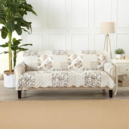 Great Bay Home Reversible Patchwork Sofa Cover - Washable Slipcover Furniture Protector with Elastic Straps - Perfect for Kids & Pets - Box-Stitched Detail (Taupe) - Image 2