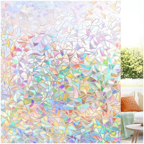 LUTE Rainbow Window Privacy Film, 3D Decorative Stained Glass Cling by LUTE