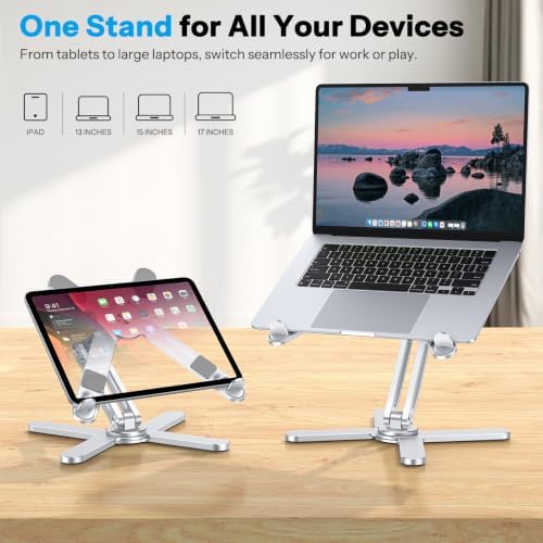 OMOTON LA10 360° Rotating Laptop Stand Riser Foldable for Desk, Silver - Image 6