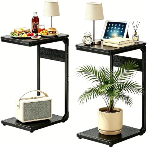 Wood Pedestal TV Trays Set of 2, Couch End Tables, Sliding Stands ET-YB-BK2 by Unknown