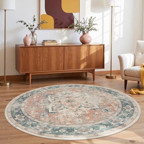 Orange Round Rug for Bedroom, Vintage Circle Rug(4ft) by Rugxara
