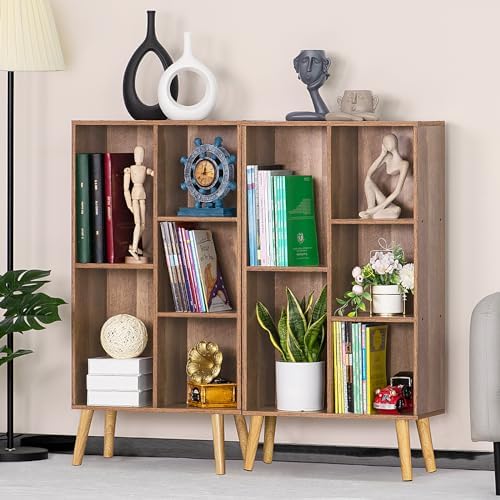 LEYAOYAO 5 Cube Bookshelf, Mid-Century Modern Book Shelf with Legs, Oak - Image 5