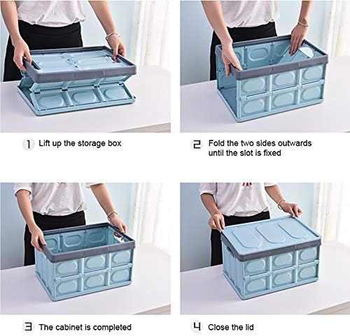 Lidded Storage Bins 2 Pack 30L Collapsible Storage Box Crates Plastic Tote Storage Box Container Stackable Folding Utility Crates for Clothes, Toy, Books ,Snack, Shoe, and Grocery Storage Bin-Blue - Image 4