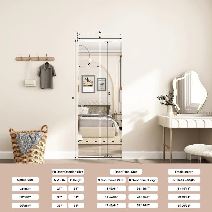 JUBEST Bi Fold Mirror Closet Door with White Steel Frame, Bifolding Mirrored Doors for 30in. x 81in. Door Opening, Hardwares Include, Easy to Install - Image 2