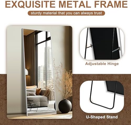 Delma Full Length Mirror with Stand, 69x24 Silver Floor Mirror - Image 5