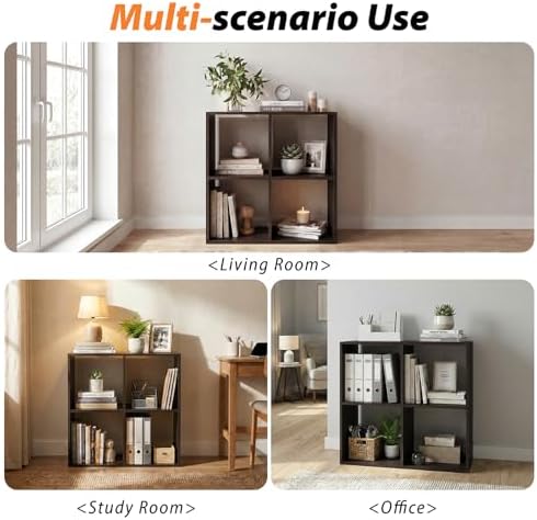 WannabeMyself【Sturdy Build&Easy Assembly】4 Cube Storage Organizer with Anti-Tipping Kits,Reversible Open Back Book Shelf, Bookcase for Living Room,Bedroom,Entrance Hall,Office,24.1×11.4×24.1,Chocolate - Image 5
