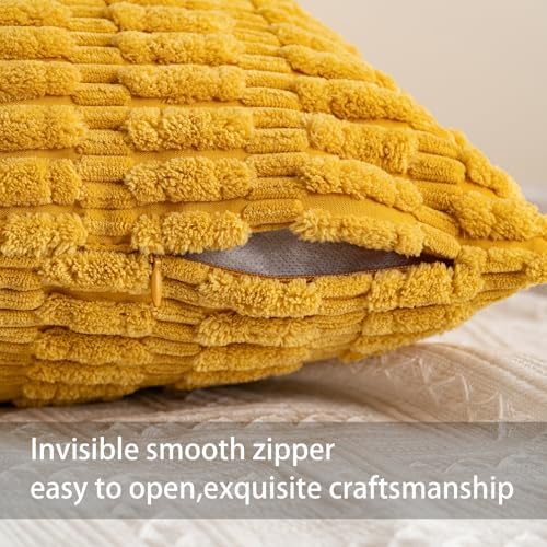Aegero Pack of 2 Corduroy Decorative Throw Pillow Covers 24x24 Inch, Yellow - Image 3