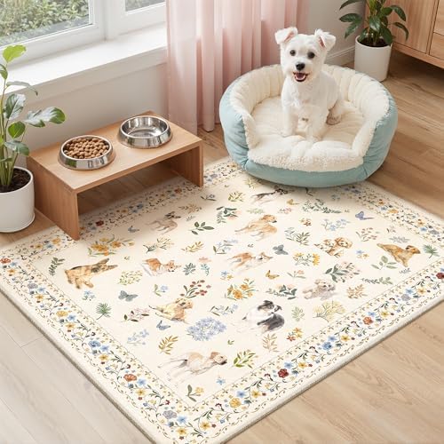 Soalmost 2x3 Dog Rugs for Entryway, Washable Door Mat Animal Soft Rug Beige - Image 2