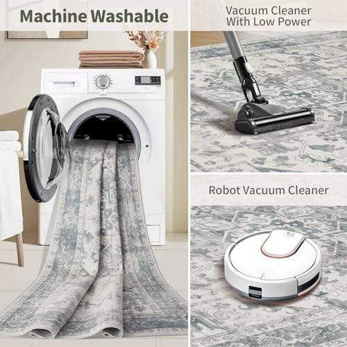 Rugxara 4x6 Vintage Boho Washable Rug for Bedroom(Blue) - Image 6