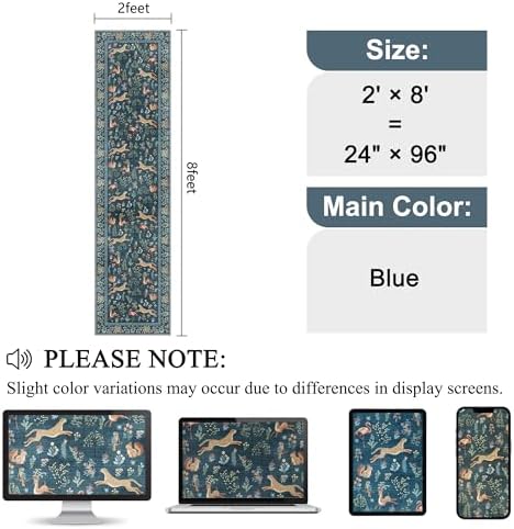 DUKINO 2x8 Washable Runner Rug, Non Slip Animal Kitchen Runner Rug, Blue - Image 2