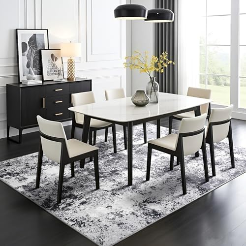 Modern Abstract Area Rug 6x9, Soft Machine Washable Rug for Living Room, Stain Resistant Non Slip Low Pile Foldable Floor Carpet for Bedroom Dining Room Dorm Decor, Black Grey White - Image 2