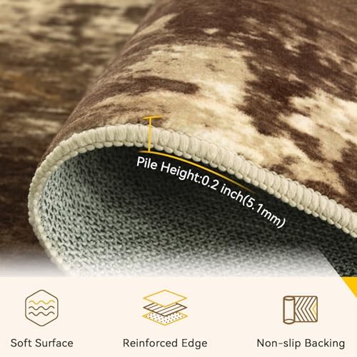 RELEANY Washable 9'x12' Abstract Area Rug for Living Room Brown Tan - Image 4