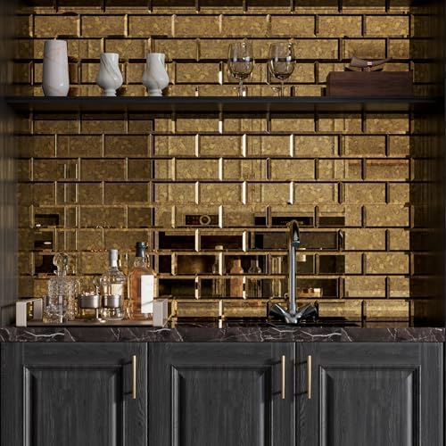 Lovdeco Peel and Stick Beveled Gold Antique Mirror Tile Subway Mirror Glass Backsplash 3x6 Inch for Kitchen Bathroom Wall (40 Pcs, 5 SQ.FT.) - Image 2
