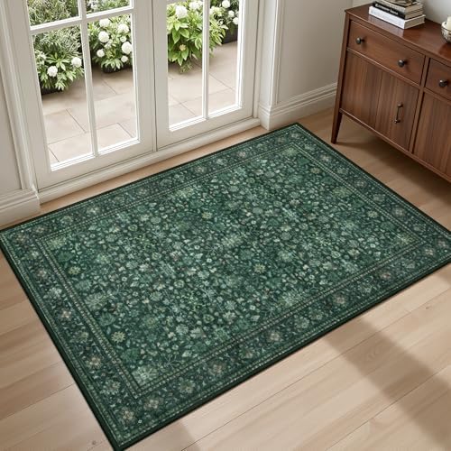 2x3 Area Rugs Living Room: Washable Rug for Bedroom Deep Green by EXPEDIX