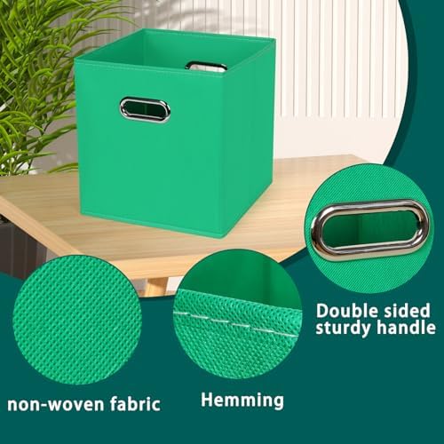 Black Foldable Storage Cubes Bins, Fabric Storage Box Cubes Organizer Baskets with Dual Handles for Home Organizer,Set of 3,(Green) - Image 7