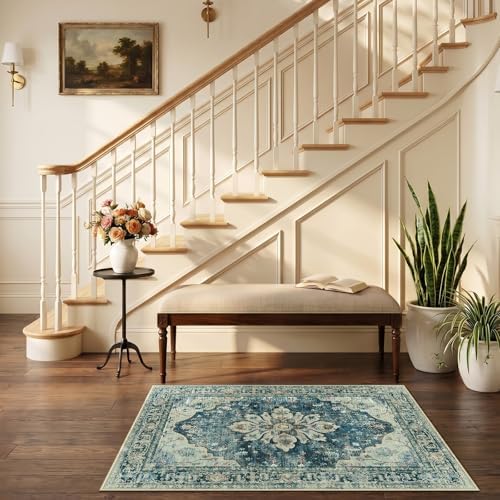 RELEANY Washable Area Rug, Small 2'6"x4', Blue/Vintage Dark Blue - Image 2