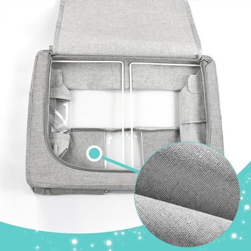3 Pack Clothes Storage Bins, Foldable Metal Frame Storage Box with Lids,Stackable Linen Fabric Organizer Set with Carrying Handles,Zippers,and Clear Window (Grey, 24L) - Image 6