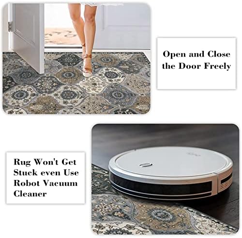 Lahome Moroccan Trellis Small Area Rug, 2x4 Rugs for Entryway Non-Slip Vintage Ultra-Thin Washable Indoor Door Mat Distressed Throw Carpet for Bathroom Kitchen Bedroom Elise, Grey - Image 4