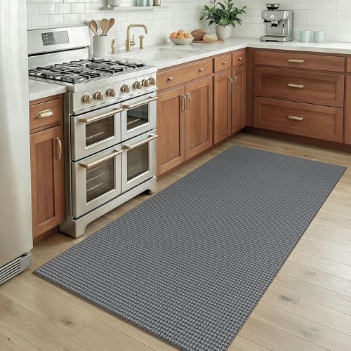 KOZYFLY Rugs for Entryway 3x5 ft Washable Area Rug Non Slip Rubber Backed Entry Rug Woven Indoor Door Mat Cotton Kitchen Rugs Floor Carpet for Entryway, Foyer, Backdoor, Grey/Dark Grey - Image 2