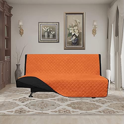 Easy-Going Reversible Couch Cover, Large Futon Sofa, Orange/Black - Image 2