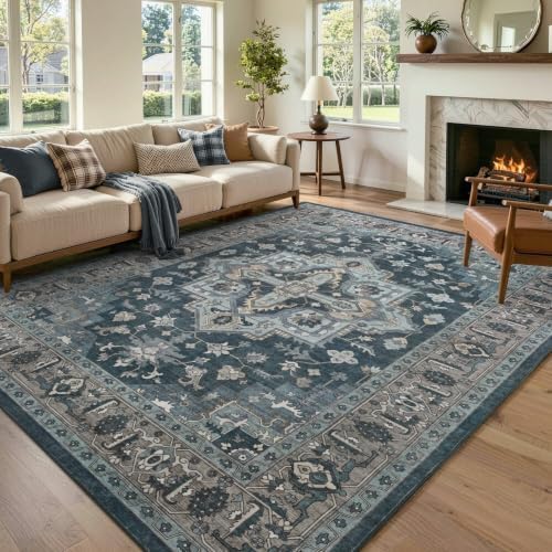 6x9 Ft Large Area Rugs for Living Room, Soft Non-Slip Machine Washable Rug, Vintage Stain Resistant Carpets for Bedroom Nursery Dining Room Home Decor (Blue) by Lo%CC%80utiRootHome