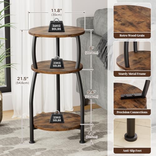 Small Round Side Table, 3-Tier Slim End Table for Small Spaces - Image 3