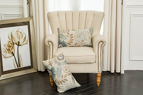 Mika Home Pack of 2 Decorative Oblong Rectangular Throw Pillow Cover Cushion Cases for Chair,Sunflower Pattern,12x20 Inches, Blue Cream - Image 2