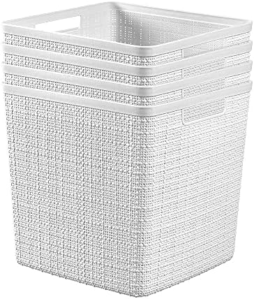 Curver Set of 4 Large Cube 17L Jute Decorative Plastic Organization and Storage Baskets - Perfect Bins for Home Office, Closet Shelves, Kitchen Pantry and All Bedroom Essentials, White by Unknown